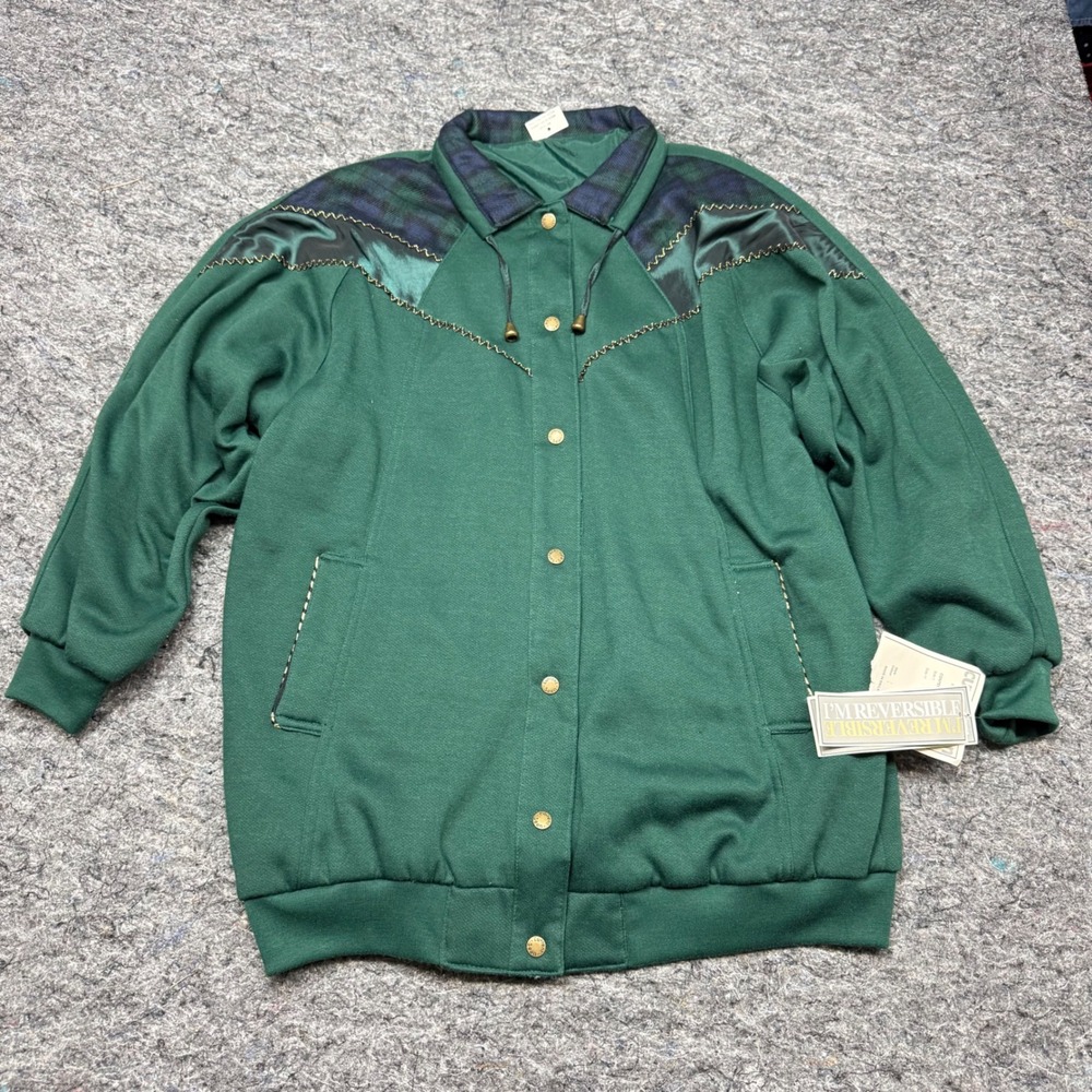 Current Seen Reversible Bomber Jacket Green Plaid Western Yoke Vintage OSFM